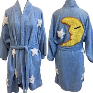 Vtg Canyon Group by Damze Moon & Stars Chenille Robe M/L Made in USA Celestial